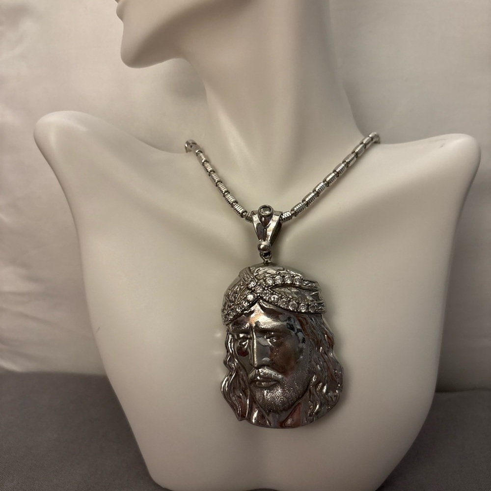 Sterling Silver Jesus Pendant with 24” 925 Italy Chain Necklace